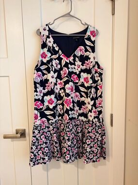 Banana Republic Navy Floral Sleeveless V-Neck Dress with Pink Accents